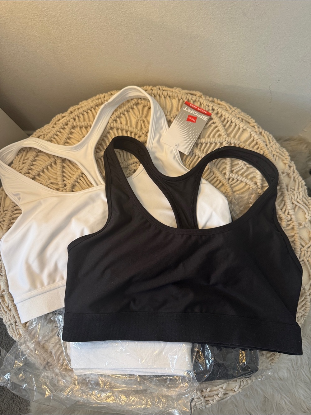 4Pk- Hanes White and Black Racerback Sports Bra Size:XL